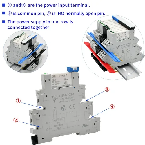 Miniatura 6 de Puente de relé electromagnético de uso general adecuado para enchufe HF41F-1Z-C2 Terminal de tornillo y conector conector con resorte Pieza