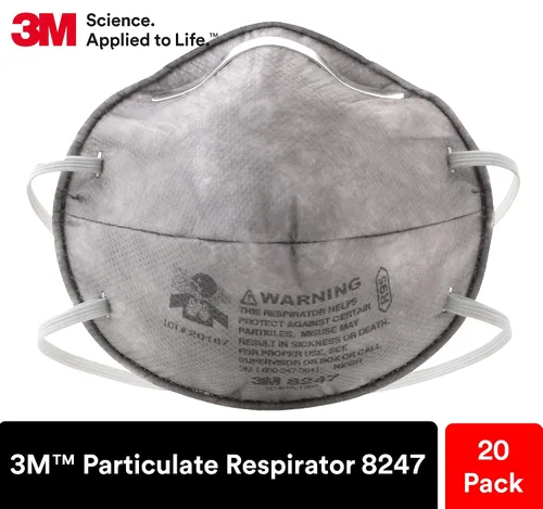 Miniatura 2 de 3M Respirador de partículas 8247, paquete de 20, R95, aprobado por NIOSH, alivio de vapor orgánico de nivel de molestia, correa cómoda trenzada