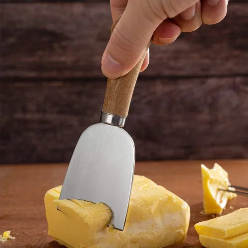 Miniatura 4 de Juego de cuchillos de queso de 4 piezas con asas de madera, cuchillos de queso de acero inoxidable, esparcidores de queso, cuchillo de mantequilla