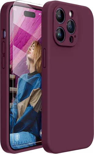 Miracase - Funda diseñada para iPhone 14 Pro Max con protector de pantalla, [protección mejorada de la cámara], funda de silicona líquida a prueba