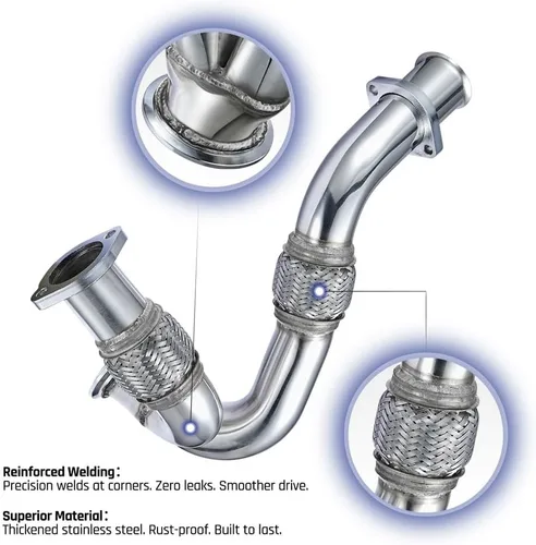 Miniatura 4 de SPELAB Tubo de Escape Up-Pipe Y-Pipe Adecuado Compatible con Ford 2003-2007 6.0L Powerstroke Diesel F250 F350 F450 Heavy Duty Pulido