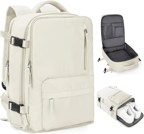 Miniatura 8 de coowoz Mochila de viaje para mujeres y hombres, aprobada por aerolíneas, mochila de mano grande, mochila de senderismo impermeable, mochila b-Gris