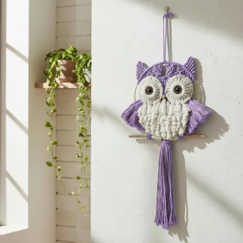 Miniatura 10 de ACEDSGN Tapiz de macramé para colgar en la pared, diseño bohemio hippy, tapiz hecho a mano, decoración de pared para cuarto del bebé, dormitorio