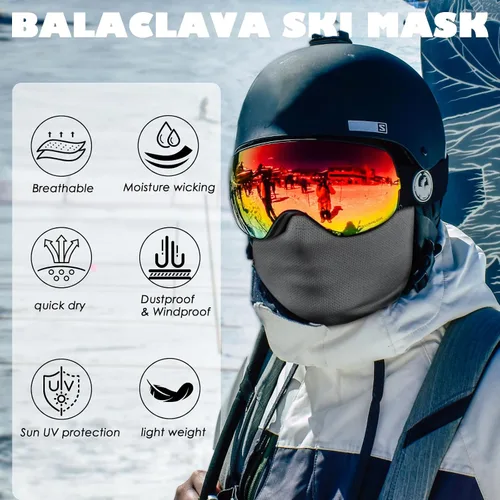 Miniatura 2 de Achiou - Pasamontañas, máscara facial, para hombres o mujeres, máscara de cara completa con capucha, para nieve, motocicleta, correr, clima frío