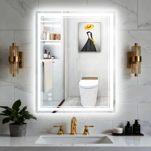 Miniatura 10 de Paquete de 2 espejos LED de baño de 24 x 36 pulgadas, espejo LED para baño, sin niebla, regulable, 3 colores, espejo de baño con luces, espejo