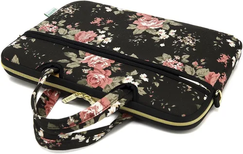 Miniatura 6 de kayond - Bolsa de hombro resistente al agua con patrón de rosa negra para laptop de 12 y 13 pulgadas, funda para laptop de hombro tipo bandolera