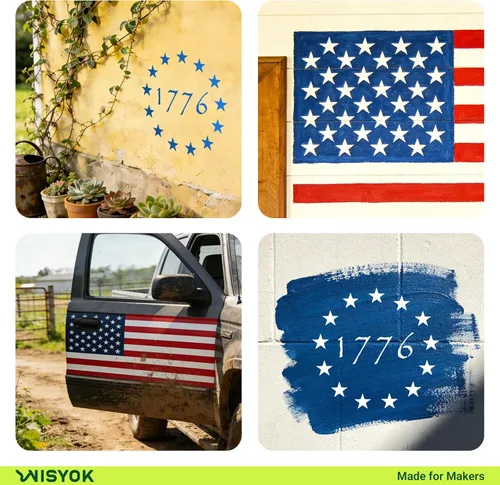 Miniatura 7 de WISYOK 4 plantillas para plantillas de bandera estadounidense de 50 estrellas, 4 tamaños, ideales para diseño de manualidades, proyecto del Día