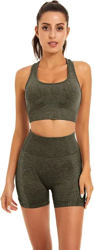 Toplook Conjunto deportivo de 2 piezas para mujer, sin costuras para yoga, entrenamiento, gimnasio pantalones cortos y brasier deportivo