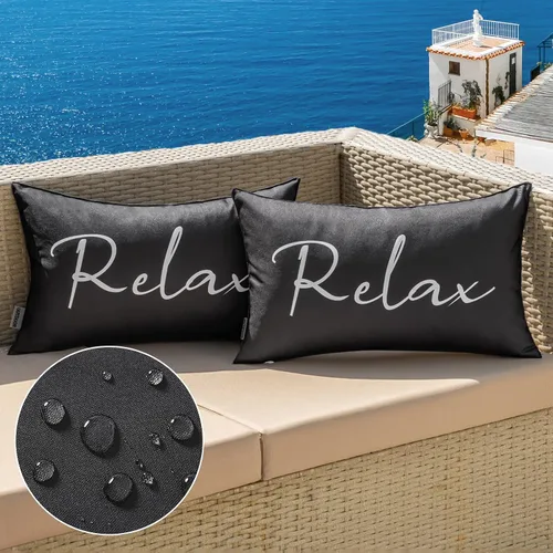 Miniatura 16 de MIULEE Juego de 2 fundas de almohada impermeables para exteriores, fundas de almohada cuadradas decorativas para exteriores, para silla, patio, Rojo