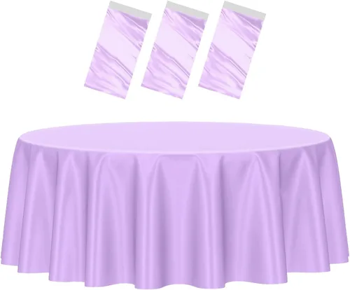 Miniatura 18 de HEIPINIUYE - Paquete de 2 manteles redondos de 84 pulgadas de plástico beige, manteles de mesa impermeables desechables para redondas, ideales