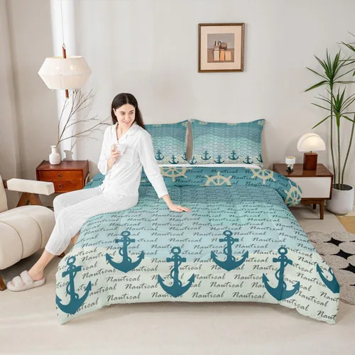 Miniatura 71 de Manfei Go Fishing Juego de edredón tamaño King para niños, juego de ropa de cama con diseño geométrico de peces de bass y rombos, decoración