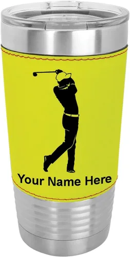 Miniatura 14 de LaserGram Vaso aislado al vacío de 20 onzas, golfista golfista, grabado personalizado incluido (piel sintética, estilo béisbol)