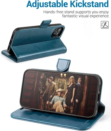Miniatura 4 de OCASE Funda tipo cartera compatible con iPhone 13, de piel sintética, con tarjetero, bloqueo RFID, soporte para teléfono