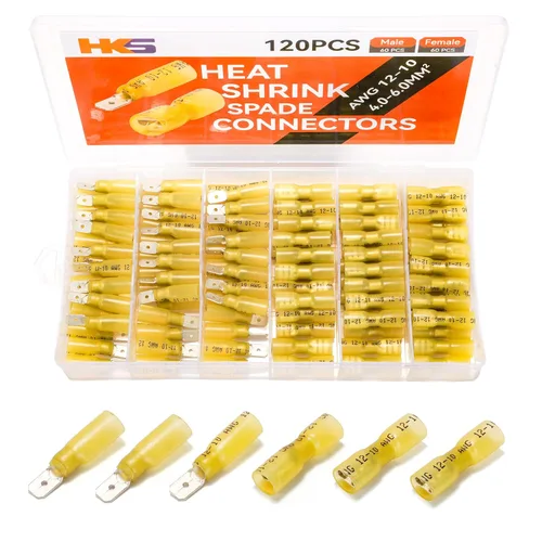 Miniatura 22 de HKS 100 conectores de pala hembra rojo 22-16 AWG – Kit de conectores de cable de desconexión rápida eléctricos termorretráctiles – cobre rojo