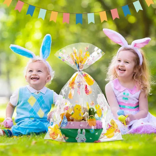 Miniatura 4 de Cholemy 30 bolsas grandes de regalo de celofán de Pascua a granel de 19.7 x 27.6 pulgadas, huevos de conejito de Pascua, pollitos, bolsas