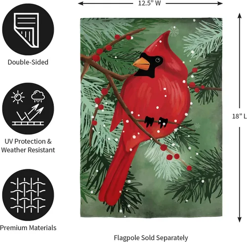 Miniatura 2 de Evergreen Flag Bandera de Jardín con Aplique de Cardenal en Pinos 12 x 18 Pulgadas Bandera de Jardín Navideña de Doble Cara para Exteriores