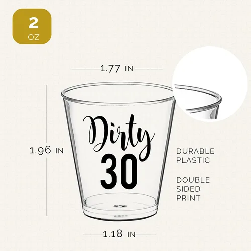 Miniatura 2 de Dirty 30 - Vasos de chupito de cumpleaños – 100 vasos de plástico desechables de 2 onzas, decoraciones de cumpleaños 30 para él o ella, regalos
