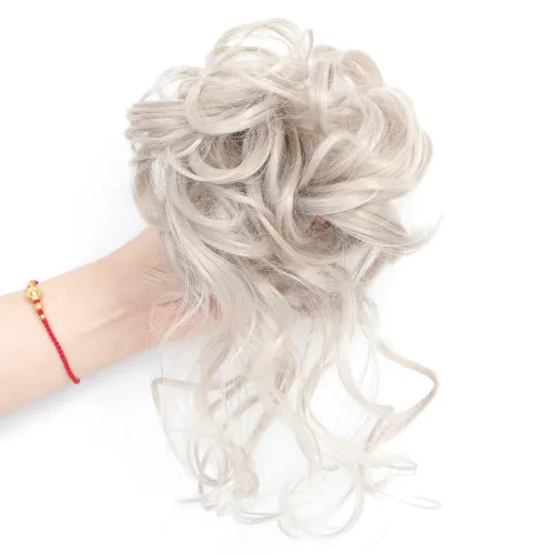Miniatura 6 de KETHBE Moño desordenado, extensión de moño despeinado, extensión de moños, banda elástica para el cabello, moño rizado para mujeres (gris lino)