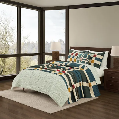 Miniatura 8 de Pendleton Juego de edredón individual – Juego de edredón de 2 piezas 100% algodón con funda, ropa de cama suave y ligera para cama