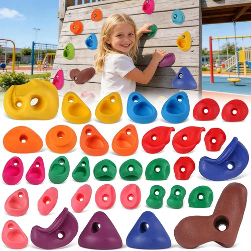 Miniatura 10 de 32 piezas de pared de escalada en roca para niños, soportes de escalada de pared de roca, kits de agarre de pared para escalada de adultos con 32