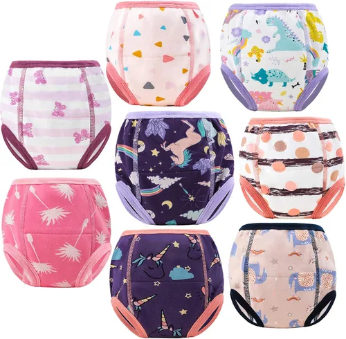 MooMoo Baby Paquete de 8 pares de ropa interior de entrenamiento para ir al baño de algodón absorbente para niños y niñas, tallas 2T a 9T