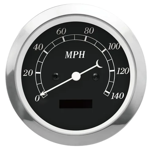 MOTOR METER RACING Serie Clásica Vintage 85mm 3-3/8" Velocímetro Eléctrico Digital Odómetro 0-140 MPH Dial Negro Aguja Blanca Iluminación de Bombilla