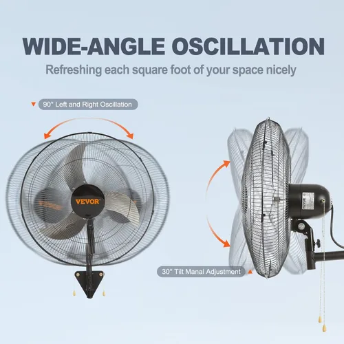 Miniatura 4 de VEVOR - Ventilador de pared de 18.0 pulgadas oscilante, de 3 velocidades, alta velocidad máxima de 4000 CFM, ventilador de pared industrial