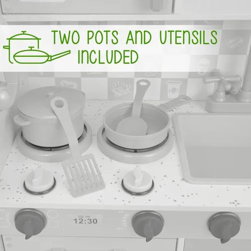 Miniatura 6 de Juego de cocina para niños Lil' Jumbl, cocina de madera de simulación con pizarra, teléfono de juego, toallero y dispensador de hielo, perillas