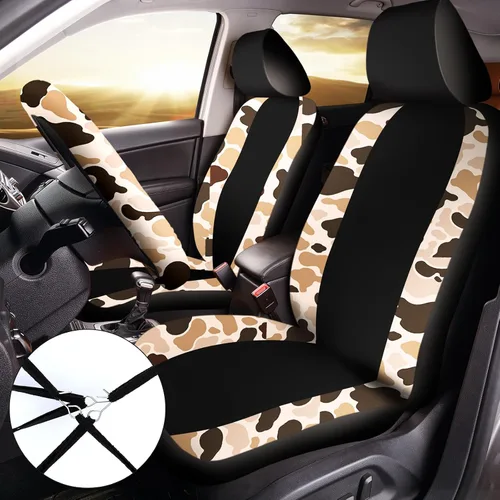 Miniatura 2 de Frienda Juego completo de 13 fundas de asiento de automóvil con estampado de camuflaje para mujeres y hombres, accesorios de automóvil de goma