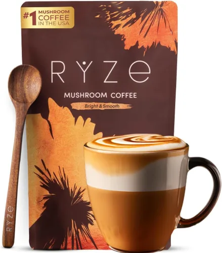 RYZE SUPERFOODS Café de tostado medio de hongos orgánico USDA con 6 hongos adaptogénicos, café instantáneo cultivado en Estados Unidos para una