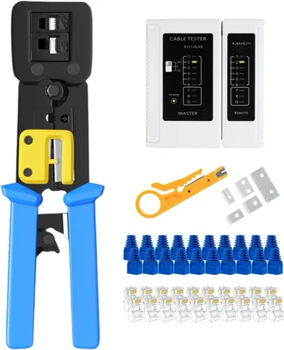 Miniatura 9 de Kit de herramientas de crimpado RJ45, crimpadora Ethernet de paso, kit de herramientas de crimpado Ethernet profesional, herramienta de crimpado