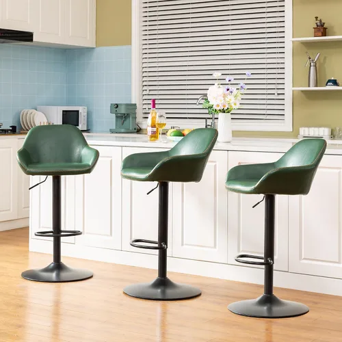 Miniatura 28 de Glitzhome Taburete de bar giratorio, taburetes de bar ajustables con soporte trasero y reposapiés, silla de bar tapizada de piel sintética