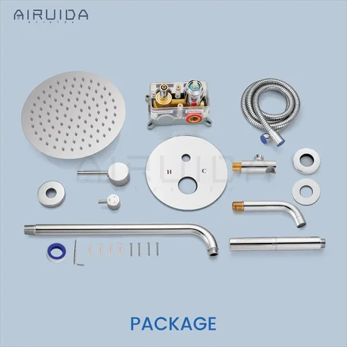 Miniatura 9 de Airuida Sistema de ducha con boquilla de bañera, cabezal de ducha redondo de 10 pulgadas con 2 funciones, ducha de mano, montaje en pared, juego