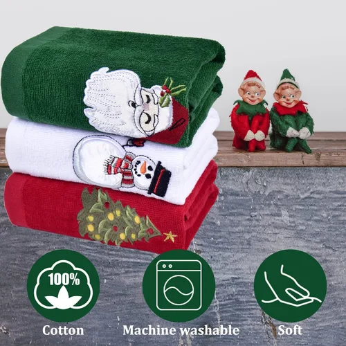 Miniatura 2 de Toallas de mano navideñas para baño, 16 x 25 pulgadas, paquete de 3 toallas de cocina 100% algodón súper suaves y absorbentes, para vacaciones