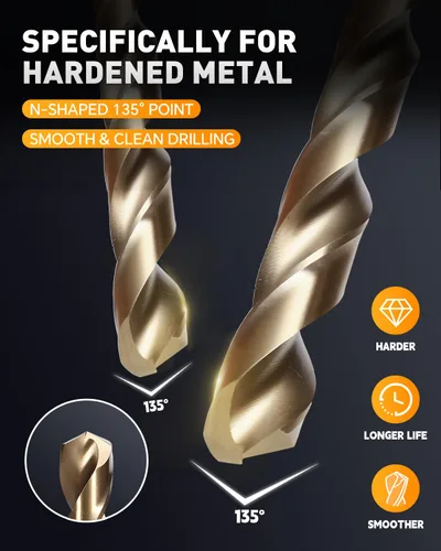 Miniatura 2 de COMOWARE Juego de 15 brocas de taladro (1/16"-3/8"), brocas de taladro HSS M35 de torsión, longitud Jobber, vástago recto, juego de brocas de metal