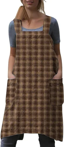 Miniatura 17 de WROLEM Delantal con espalda cruzada para mujer, con bolsillos grandes, cocina para el hogar, restaurante, cafetería, trabajos de jardinería