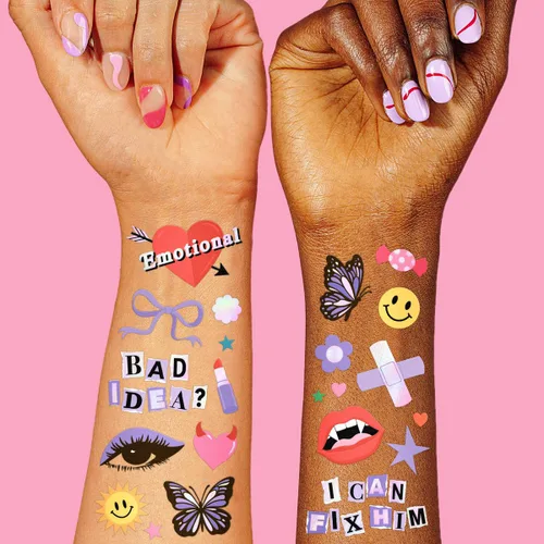 xo, Fetti Tatuajes temporales de fiesta de mariposa morada - 64 estilos | Recuerdos de tatuaje de despedida de soltera, accesorio de cumpleaños,