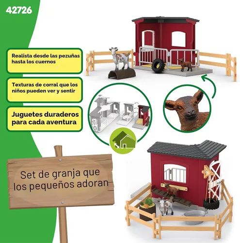 Miniatura 2 de Schleich Farm World – Juego de 31 piezas de establo de cabras con 2 figuras de cabras y accesorios – Juguetes de animales de granja para niños