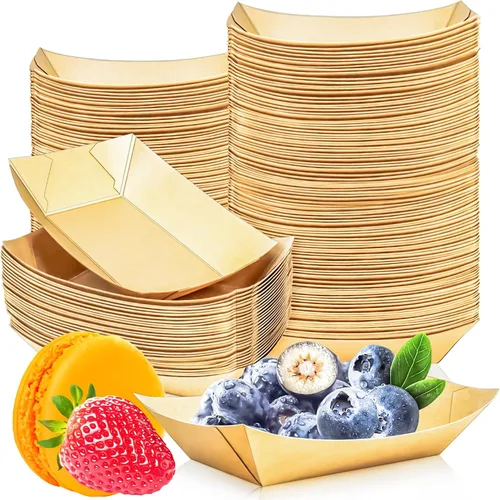 Miniatura 8 de Paquete de 50 bandejas de papel kraft de 2.5 libras, desechables, botes de comida de alta resistencia, bandeja para aperitivos, perritos calientes