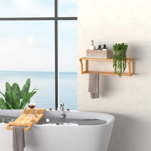 Miniatura 2 de ClosetMaid Estante de pared de bambú con toallero, estantes de almacenamiento de montaje en pared, estante organizador, acabado natural