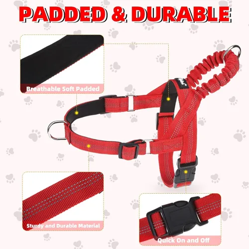 Miniatura 5 de PUPTECK Arnés sin tirones para perro de tamaño mediano, ajustable con chaleco reflectante para mascotas con asa de bungee, a prueba de escapes y sin