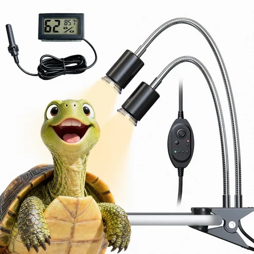 Paquete de lámpara de calor para reptiles todo en uno, lámpara UVB&UVA de doble cabezal con temporizador e higrotermógrafo, iluminación UVA alta