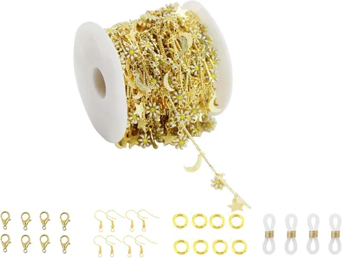 Miniatura 13 de Cadena de eslabones de girasol esmaltada hecha a mano con fornituras de latón chapado en oro para hacer joyas, máscara de vidrio, zapatos, Cc02