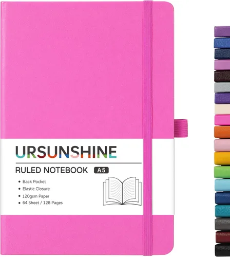 Miniatura 31 de Cuaderno punteado, diario, 5.3 x 8.26 pulgadas, tapa dura, prémium, papel grueso, doble espiral, bandas, cuero negro sintético, lazo para bolígrafo
