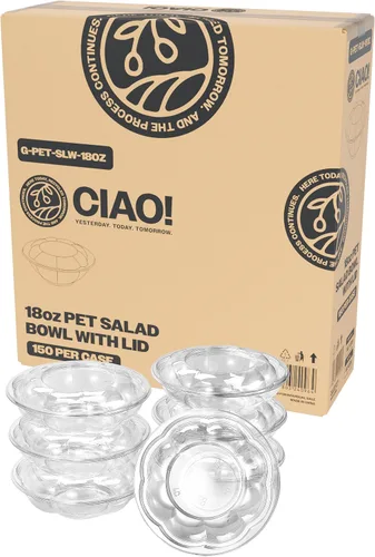 CIAO! Tazón de fruta y ensalada PET transparente de 18 oz con tapa de cúpula rosa (150/caja)