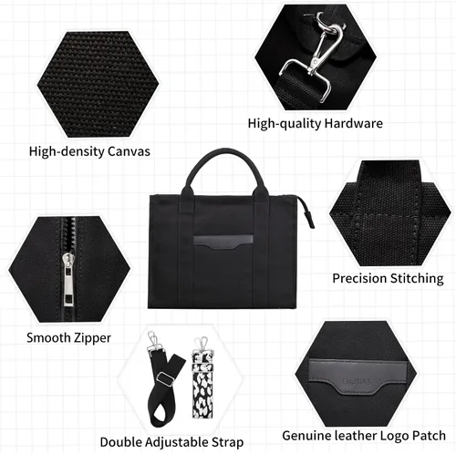 Miniatura 5 de The Tote Bags - Bolso de lona para mujer, bolso de hombro con cremallera y correa de doble ajuste para oficina, viajes, escuela