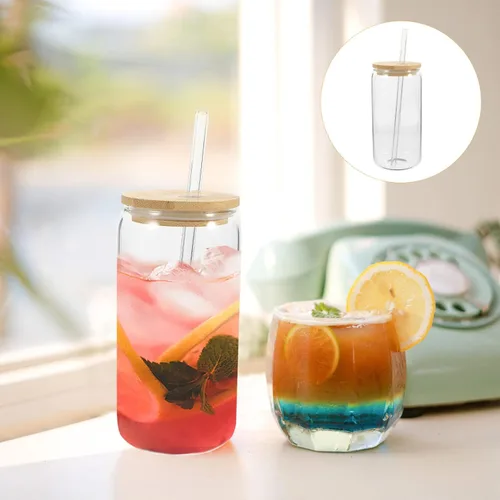 Miniatura 3 de Kichvoe Vaso de té para bebidas con tapa y popote para cócteles, jugos y fiestas (Transparent1)