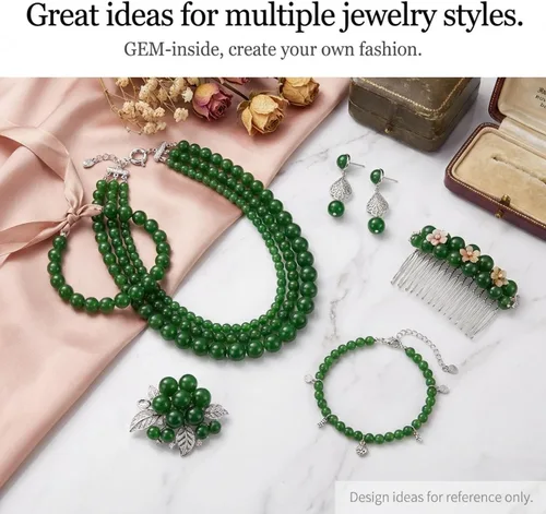 Miniatura 4 de GEM-Inside Cuentas sueltas de jade verde natural de 2 mm de Taiwán, cuentas espaciadoras diminutas para hacer joyas de bricolaje, 15" Jade verde