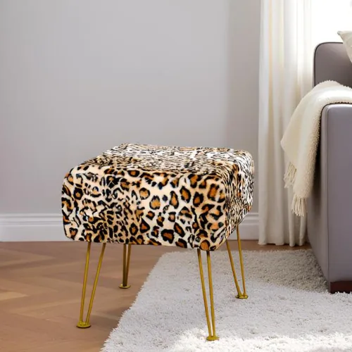 Miniatura 7 de Otomano cuadrado con estampado de leopardo de 17"x17"x17", de piel sintética, banco de entrada, reposapiés, taburete, asiento de acento, otomano