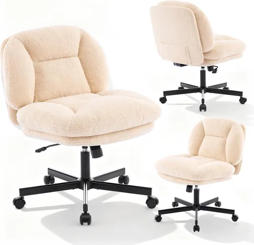 Miniatura 8 de Silla cruzada gruesa, acolchada, ergonómica, con patas cruzadas, con ruedas, silla giratoria sin brazos, altura ajustable para computadora